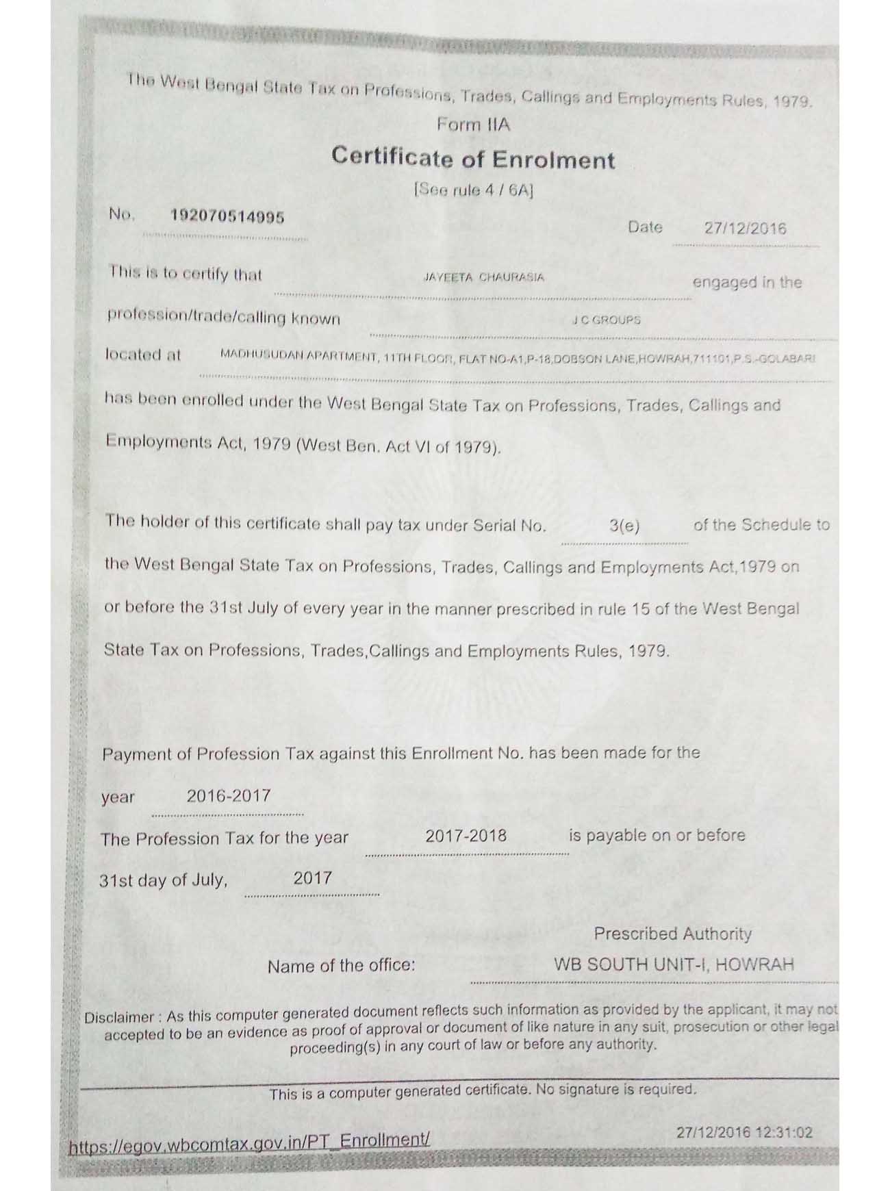 tax certificate